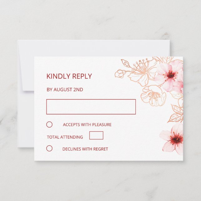 Floral Rose Gold Wedding RSVP Card (Front)