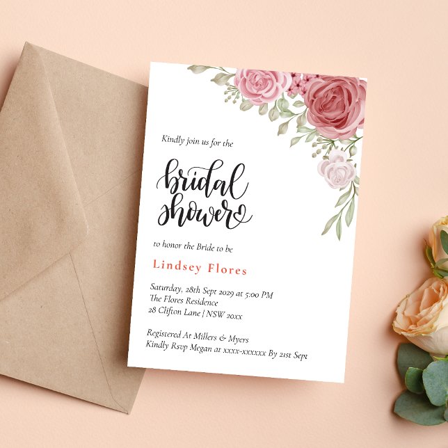 Floral Rose Greenery Watercolor Bridal Shower  Invitation (Creator Uploaded)