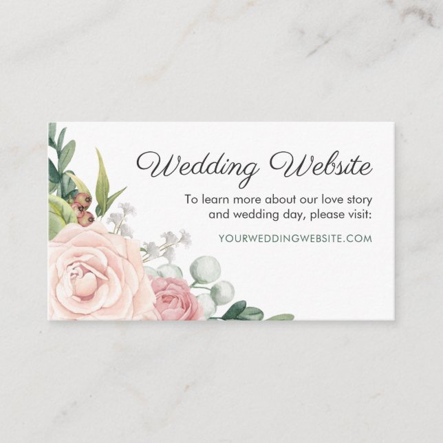 Floral Rose & Greenery Wreath Wedding Website Card (Front)
