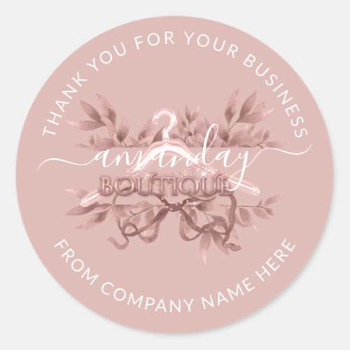 Floral Rose Hanger Thank You Custom Logo Name Classic Round Sticker