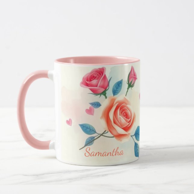 Floral Rose & Heart Delight Mug (Left)