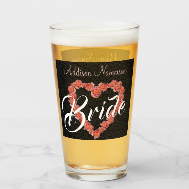 Floral Rose Heart monogram Wedding Party Keepsake Glass (Back Filled)