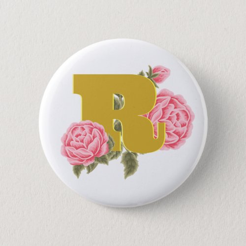 Floral Rose Initial Letter Monogram Name Couple Button