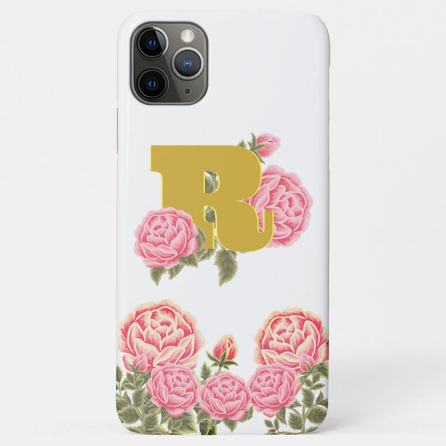 Floral Rose Initial Letter Monogram Name Couple Case-Mate iPhone Case (Back)