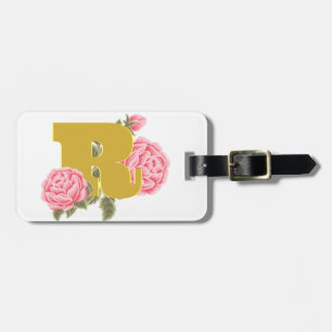 Floral Rose Initial Letter Monogram Name Couple Luggage Tag