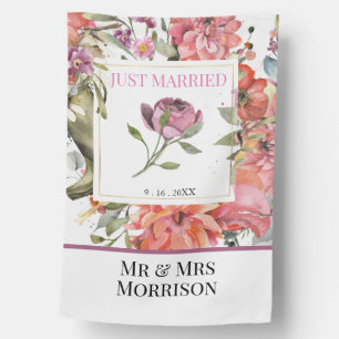 Floral Rose JUST MARRIED Wedding  House Flag