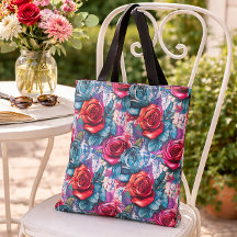 Floral Rose Pattern  in Teal and Red 