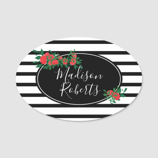 Floral Rose Personalized Name Tag (Front)