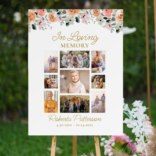 Floral Rose Photo Collage Funeral Memorial Welcome Foam Board