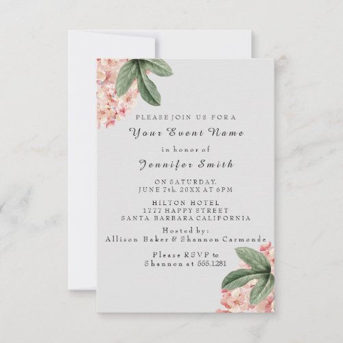 Floral Rose Pink Bridal Wedding Sweet 16th Gray Invitation