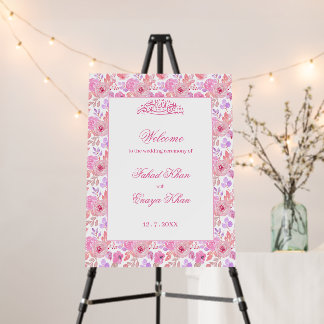 Floral Rose Pink Islamic Wedding Welcome Sign