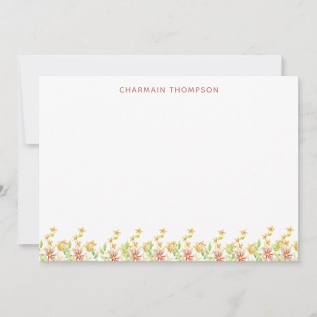 Floral Rose Pink Water Color  Note Card (Front)