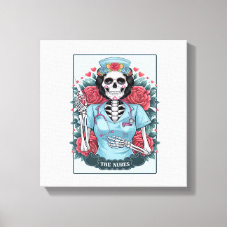 Floral Rose Skeleton Nurse Tarot Card Halloween Es Canvas Print
