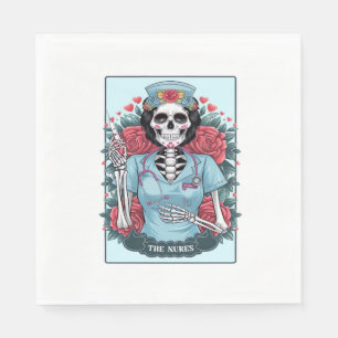 Floral Rose Skeleton Nurse Tarot Card Halloween Es Napkins