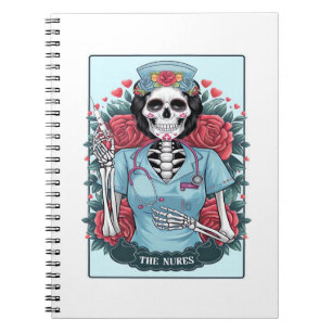 Floral Rose Skeleton Nurse Tarot Card Halloween Es Notebook