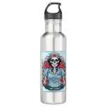 Floral Rose Skeleton Nurse Tarot Card Halloween Es Stainless Steel Water Bottle