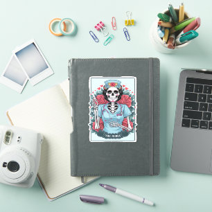 Floral Rose Skeleton Nurse Tarot Card Halloween Es Sticker