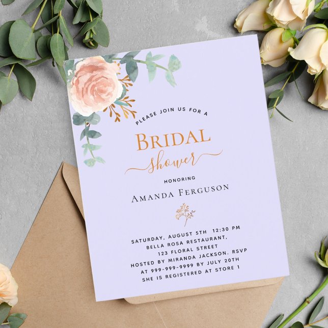 Floral rose violet budget Bridal Shower invitation (Creator Uploaded)