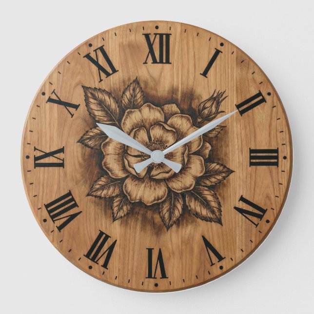 Floral Rose Wall Clock | Rustic Farmhouse Decor (Front)