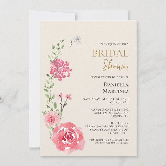 Floral rose watercolor Bridal Shower  Invitation (Front)