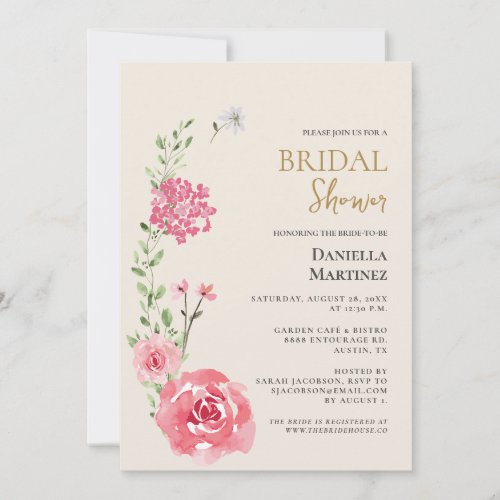 Floral rose watercolor Bridal Shower  Invitation