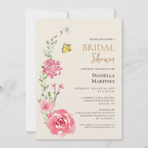 Floral rose watercolor butterfly Bridal Shower Invitation