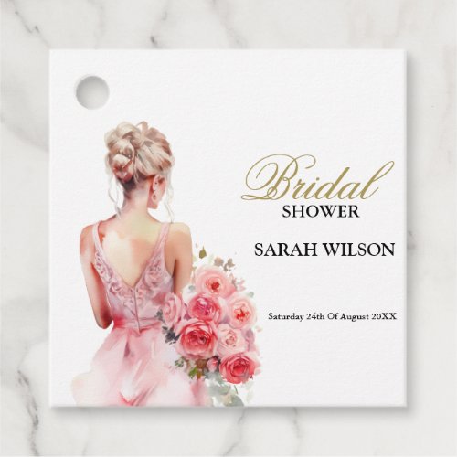 Floral Rose Watercolor Wedding Gown Bridal Shower  Favor Tags