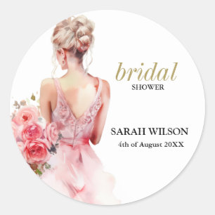 Floral Rose Watercolor Wedding Gown Collection Classic Round Sticker