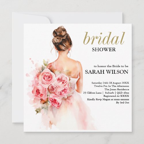 Floral Rose Watercolor Wedding Gown Collection Invitation