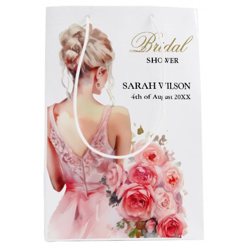  Floral Rose Watercolor Wedding Gown Collection Medium Gift Bag