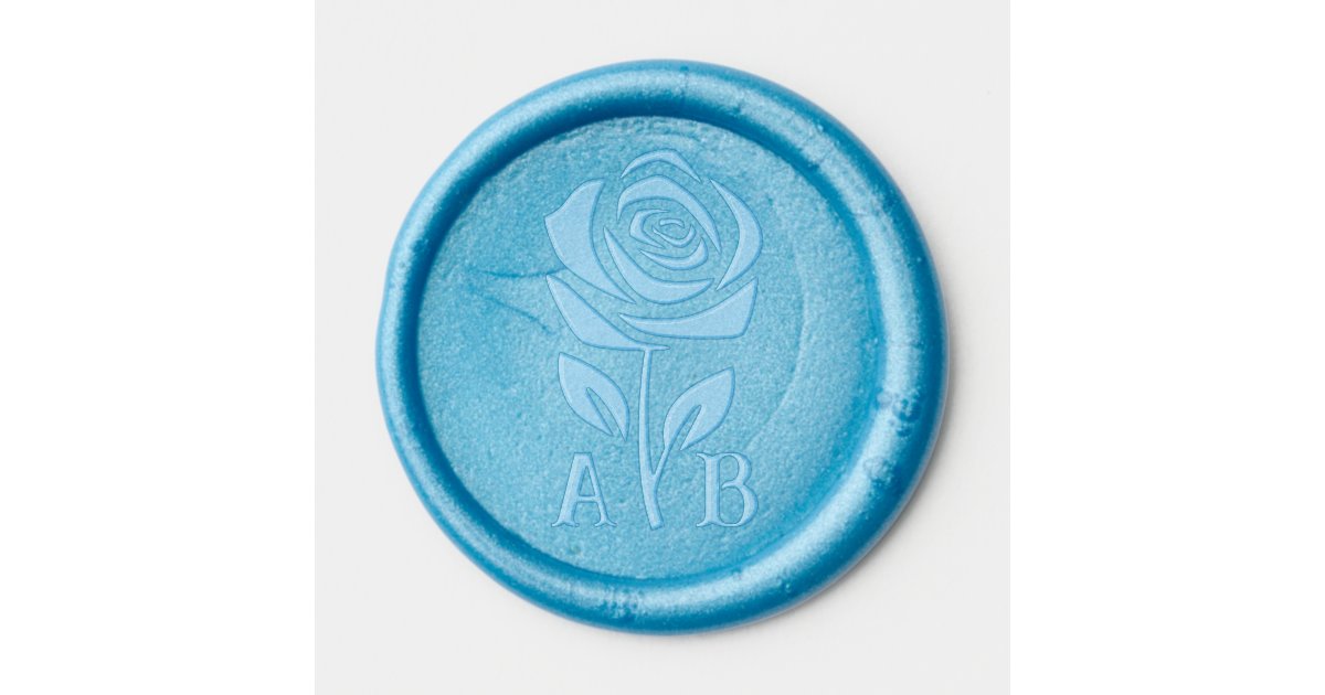 Floral Rose With Monogram Adhesive Blue Wax Seal Wax Seal Sticker