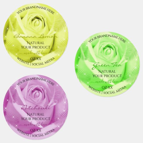 Floral Rose Yellow Green and Purple Product Labels