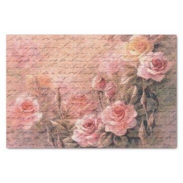 Floral Roses Antique Handwriting Decoupage Tissue Paper