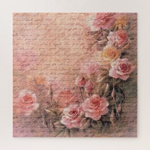 Floral Roses Antique Handwriting Jigsaw Puzzle