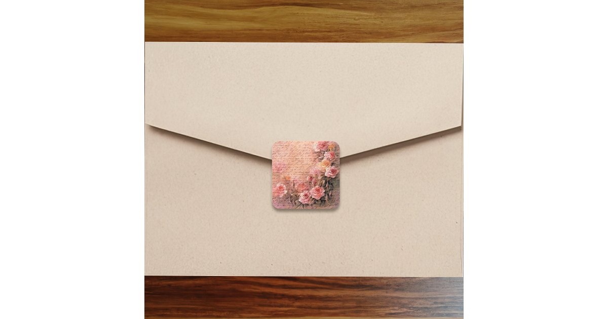 Floral Roses Antique Handwriting Square Sticker | Zazzle