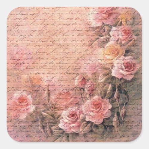 Floral Roses Antique Handwriting Square Sticker