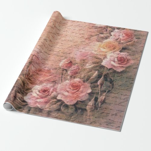 Floral Roses Antique Handwriting Wrapping Paper