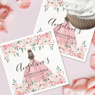 Floral Roses Blush Pink Quinceanera Napkins