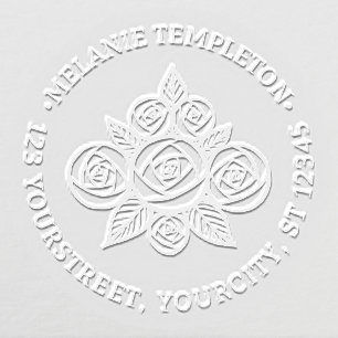 Floral Roses Bouquet Round Name Return Address Embosser