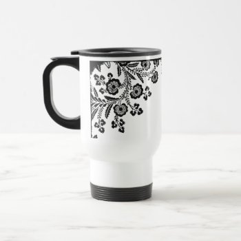 Floral Roses Branch Rose Flowers Girly Silhouette Travel Mug by iBella at Zazzle