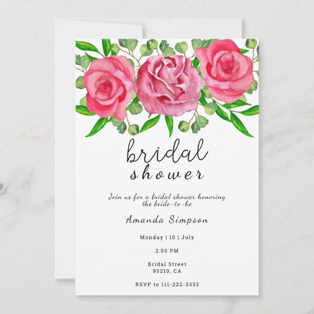 Floral roses Bridal shower  Invitation (Front)