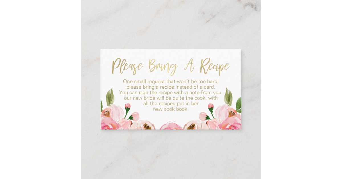 Floral Roses Bridal Shower Recipe Card Request Zazzle