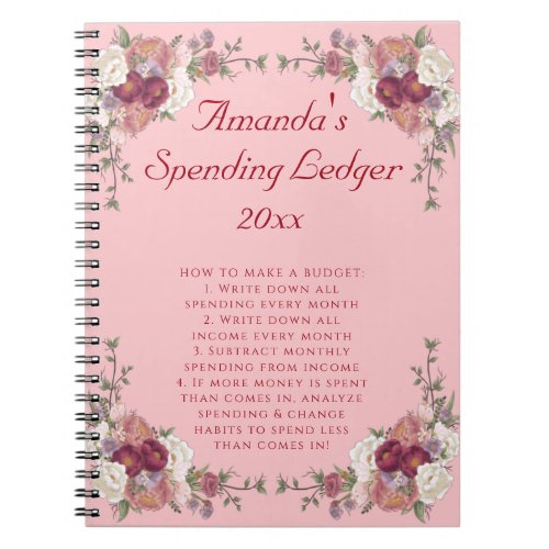 Floral Roses Budget Ledger Beginner Notebook