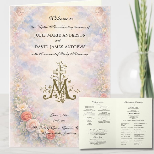 Floral Roses Catholic Wedding Mass Program (Creator Uploaded)