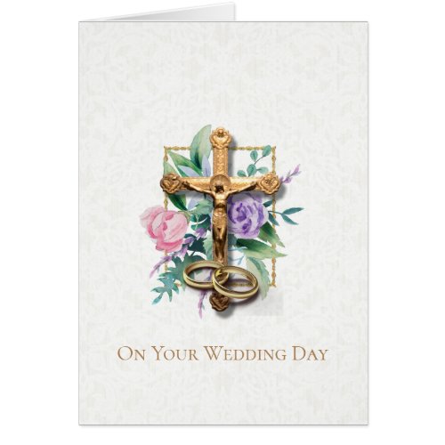 Floral Roses Crucifix Wedding Rings