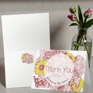 Floral Roses Daisies Terra  Cotta Outlined Bouquet Thank You Card