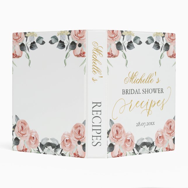 Floral Roses Eucalyptus Bridal Shower Recipe  Mini Binder (Background)