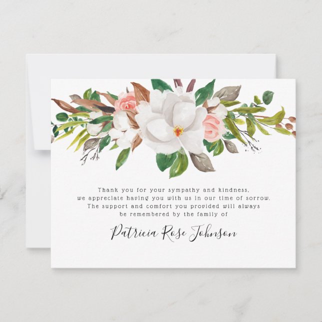 Floral Roses Funeral Memorial Thank You (Front)