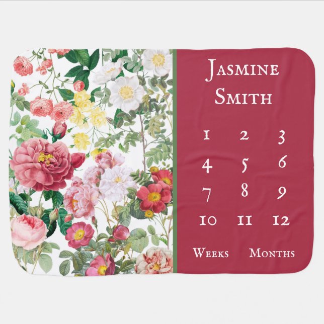 Floral Roses Garden Milestone Baby Blanket (Horizontal)