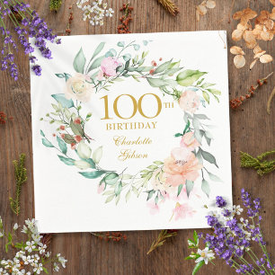 Floral Roses Garland 100th Birthday Napkins